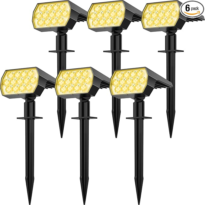 Solar Spot Lights Outdoor Waterproof IP65, [6 Pack/65 LED] 2-in-1 Solar Landscaping Spotlights, 3 Lighting Modes | Lumora