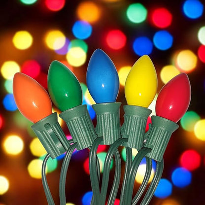 25Ft Easter Christmas Lights Outdoor, C7 Vintage Christmas Lights 25 Ceramic Multicolor Bulbs Light, Outdoor Xmas String Light for Patio Garden Holiday Party Roofline Easter Xmas Decorations