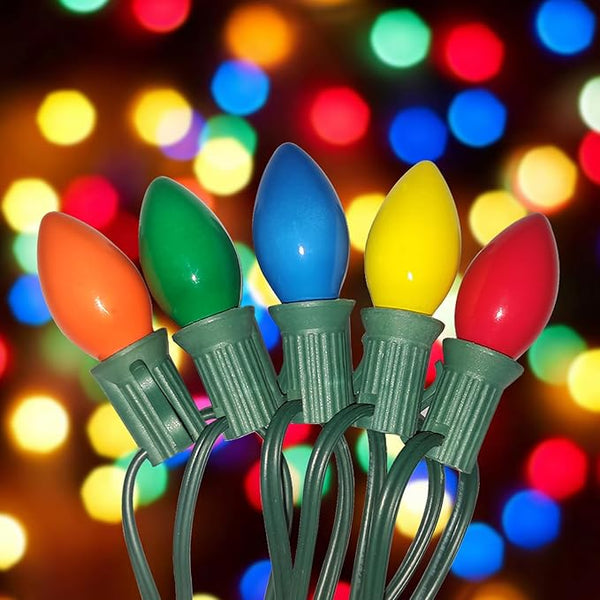 25Ft Easter Christmas Lights Outdoor, C7 Vintage Christmas Lights 25 Ceramic Multicolor Bulbs Light, Outdoor Xmas | Lumora