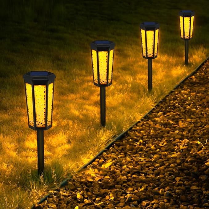 Solar Pathway Lights Outdoor,Waterproof IP65 Garden Landscape Lights with Warm White & RGB Color Changing,6-12h Outdoor Solar Lights for Yard, Walkway, Patio, Driveway, Lawn