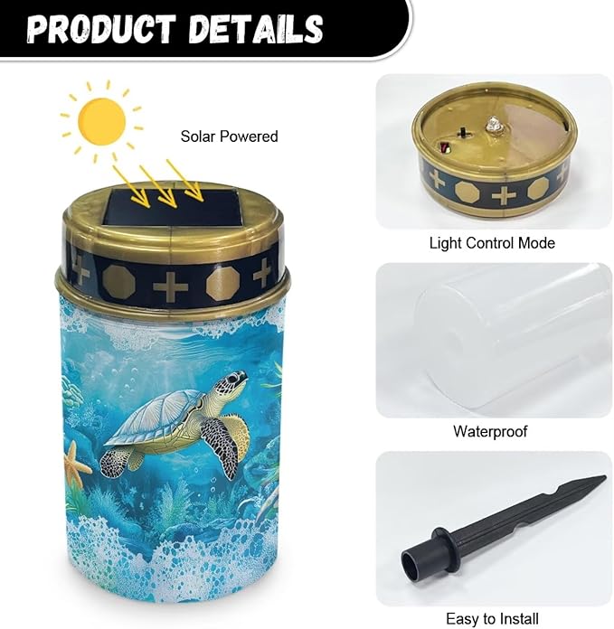ZOUTAIRONG Blue Sea Turtle Solar Light for Cemetery Grave Outdoor Waterproof Powered Solar Pathway Lights 4 Pack Outdoor Cemetery Lights for Grave