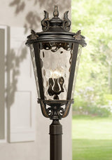 John Timberland Marseille Vintage Outdoor Post Light Fixture Veranda Bronze Scroll 33 1/2" Champagne Hammered Glass | Lumora