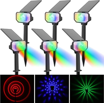 Energetic RGB Solar Spotlights Outdoor, Waterproof Pathway Lights, 26 LEDs Landscape Spotlights, Colorful LED Solar Lights for Outside, 9 Lighting Modes Garden Lighting, 6 Pack