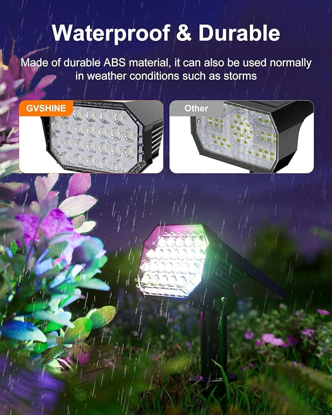 6 Pack Color Changing Solar Powered Outdoor Spot Lights Outside Landscape Waterproof 24 LED Spotlights Dusk to Dawn | Lumora