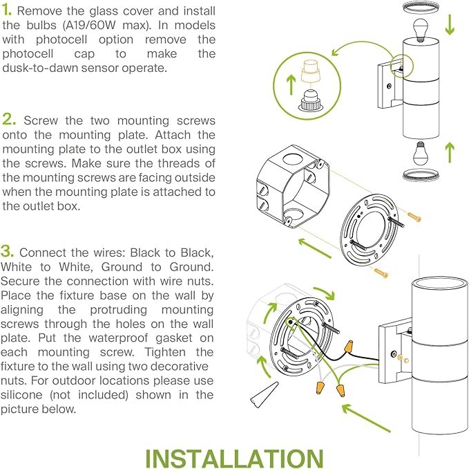 ASD 1 Light Outdoor Wall Light Fixture | 60W E26 Bulb Socket 120V ETL Cylinder Up Down Lights | | Lumora