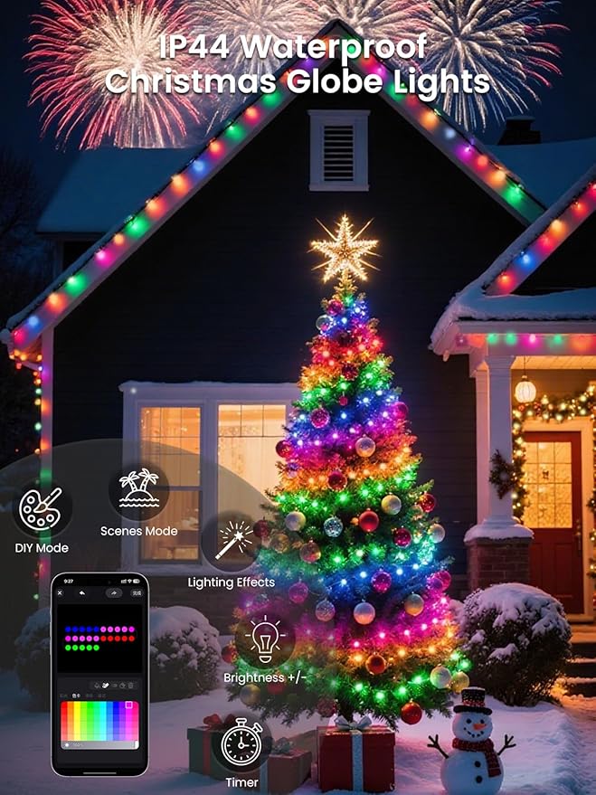 2026 New 46ft Smart Color Changing Easter Lights Outdoor Indoor | 100 LED RGB Globe Pastel String Lights App Control with Remote & Timer, Fairy Light Plug in Waterproof Easter Decor Girl's Bedroom