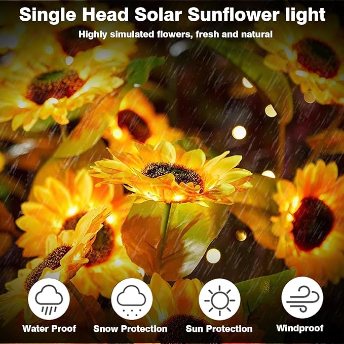 ZPSHYD Solar Sunflower Lights, IP65 Waterproof Outdoor Garden Auto ON/Off Solar Decorative Lights for Backyard, Flower Bed, Pathway, Porch, with 12 Lights (4PCS 3 Heads Sunflower)