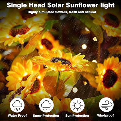 ZPSHYD Solar Sunflower Lights, IP65 Waterproof Outdoor Garden Auto ON/Off Solar Decorative Lights for Backyard, Flower Bed, Pathway, Porch, with 12 Lights (4PCS 3 Heads Sunflower)
