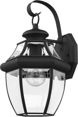 Livex Lighting 2151-04 Monterey 1 Light Outdoor Black Finish Solid Brass Wall Lantern with Clear Beveled Glass, 13" | Lumora
