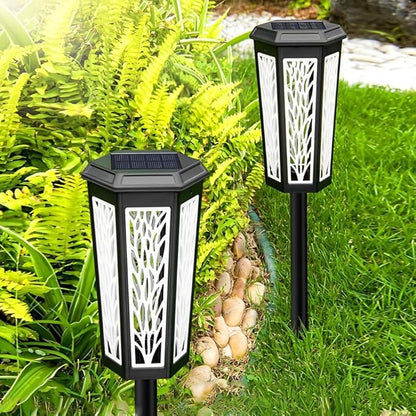 Solar Pathway Lights Outdoor, Waterproof Color Changing LED Solar Garden Lights with Warm White & RGB Modes, Auto On/Off Landscape Decor for Yard, Lawn, Walkway, Patio