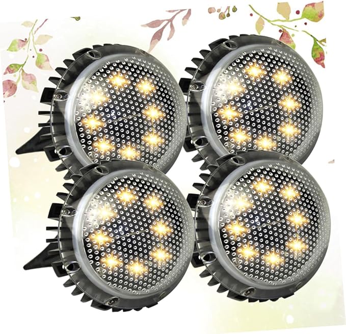 4pcs Warm Light Solar-Powered LED Outdoor Ground Lamps for Garden Lawn Landscape Lighting, Black Disc Design | Lumora