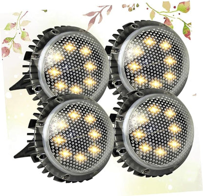 4pcs Warm Light Solar-Powered LED Outdoor Ground Lamps for Garden Lawn Landscape Lighting, Black Disc Design In-ground Solar Pathway Lights for Patio and Driveway