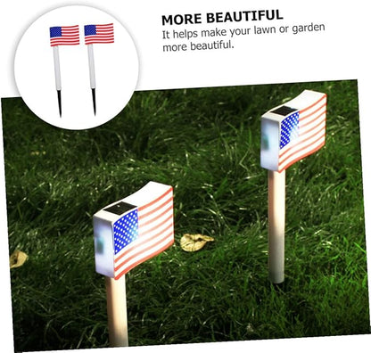 Solar Garden Path Lights 2pcs American Flag LED Solar Lawn Lamps Outdoor Landscape Lighting for Independence Day Decoration Random Color