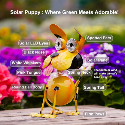 Dog Solar Lights Outdoor,Yard Art Metal Dog Statues,Outdoor Funny Statue for Garden Decor Yard Lawn Ornaments