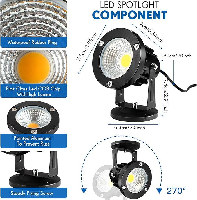 Led Spotlights Outdoor, Warm White 12W Spot Lights Indoor,120V Ceiling Light,Landscape Lighting for Wall,Pond,Picture,Garden,Yard with US 2-Plug(4 Pack)