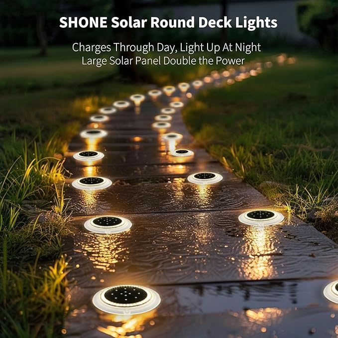 Solar Dock Lights, Crazy 48 LEDs Super Bright Disc Driveway Light, Outdoor Waterproof Flat Low Profile, Anti-Trip & Anti-Slip for Marine, Ground, Pool, Pier, Deck (Warm White, 6Pack)