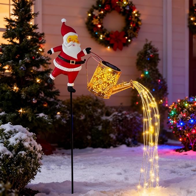 Christmas Claus Solar Kettle Lights Garden Lawn Decorative Lights，Solar Santa Claus Watering can Light, Santa Cla us Kettles Ground Lamp Led Night Lights for Patio, Yard and Pathway,22x17x10.5cm