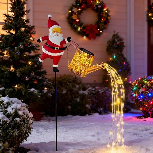 Christmas Claus Solar Kettle Lights Garden Lawn Decorative Lights，Solar Santa Claus Watering can Light, Santa Cla us Kettles Ground Lamp Led Night Lights for Patio, Yard and Pathway,22x17x10.5cm