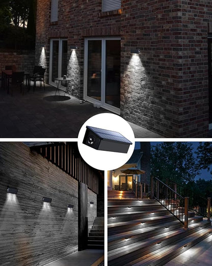 Fence Lights Solar Powered Outdoor Waterproof Outside Wall LED Landscaping Lamp 8 Pack for Yard, Deck, Patio, Rail, Garage, Pool, Balcony, Energy Efficient Cool White Safety and Ambiance,Easy Install