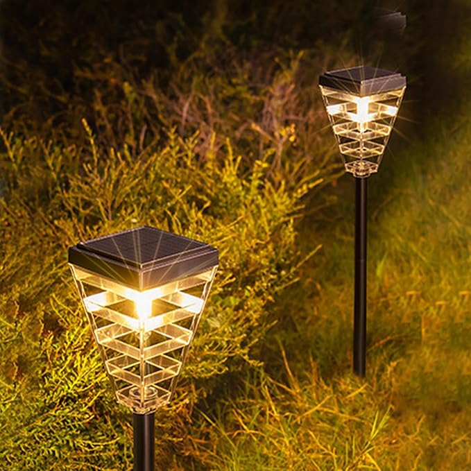 Solar Pathway Lights Outdoor, Exterior Vintage Black Solar Powered Street Light Fixtures, 4-Color Changes Waterproof LED Lighting Solar Powered, Solar Lamp Post for Yard Patio Walkway Driveway