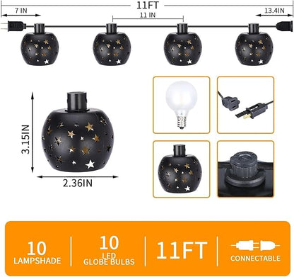 Vigdur Lantern String Lights, Star String Lights Plug in with 10 Clear G40 Bulbs and Star Plastic Lamp Shades, Ramadan Decoration Light for Home Holiday Eid Decorations(9.84FT)