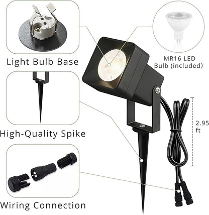Low Voltage Landscape Lighting, 12V Aluminum Outdoor Landscape Lights with Connectors, 5W 3000K Warm White IP65 Waterproof Landscape Spotlights for Garden Yard Tree Pathway Flag, 1 Pack