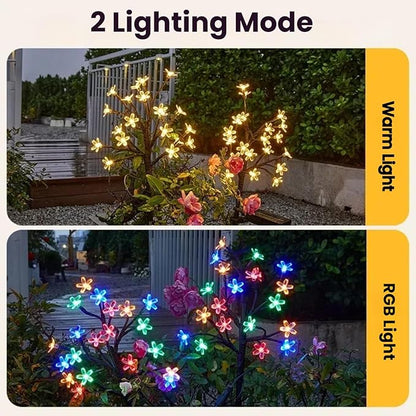 WXZQHF Solar Garden Lights Outdoor, 20 LED Cherry Blossom Lights with Adjustable Stems, Multi-Color Solar Flower for Yard, Lawn, Patio & Pathway (IP65 Waterproof) (Multicolor Cherry - 2 Pack)