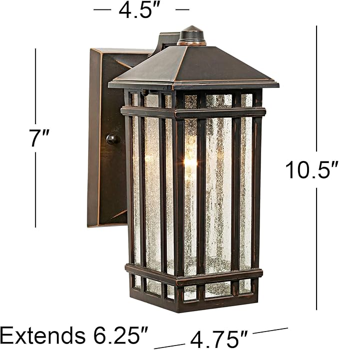 Kathy Ireland Sierra Craftsman Art Deco Outdoor Wall Light Fixture Rubbed Bronze Metal 10 1/2" Frosted Seeded Glass | Lumora