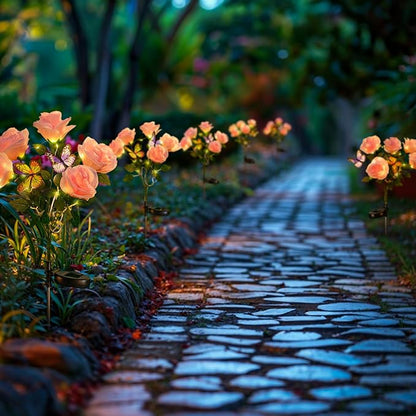 Solar Lights Outdoor- 2 Pack Garden Lights Outdoor Waterproof with 10 Flowers and 4 Butterflies, Solar Decorative Lights for Garden, Patio, Yard (Pink)