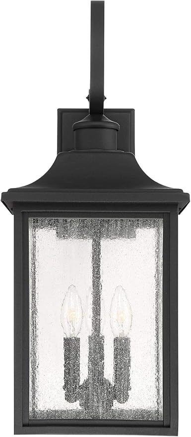John Timberland Moray Bay Industrial Outdoor Wall Light Fixture Black Metal 24" Clear Seedy Glass Lantern Scroll Arm for Exterior House Porch Patio Outside Deck Garage Front Door Garden Home
