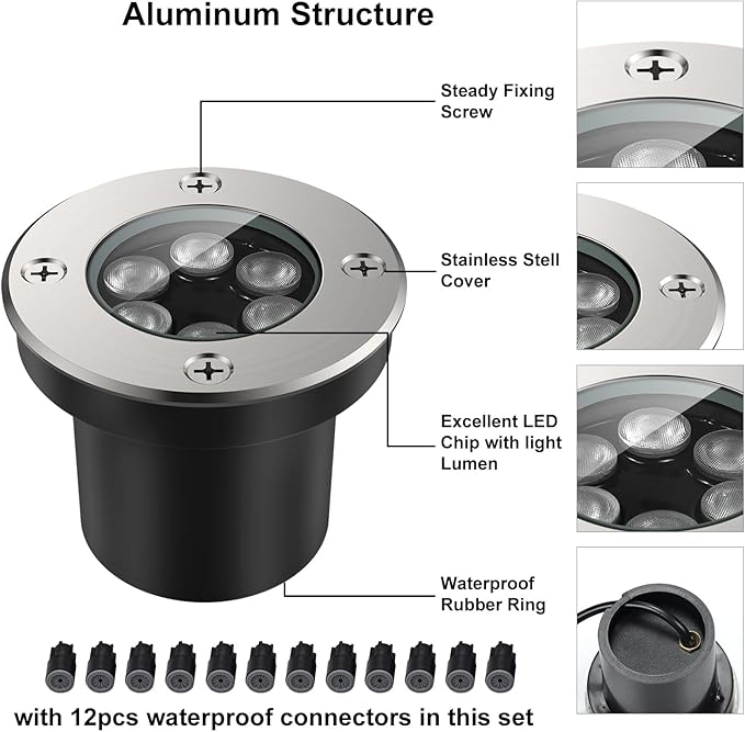 JESLED Outdoor Landscape Lights, 6W LED In Ground Well Lights, 12V 24V 3000K Warm White, IP67 Waterproof Low | Lumora