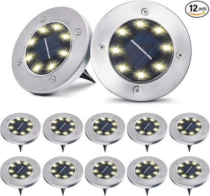 Pozzolanas 12 Pack Solar Ground Lights - 8 LED, Warm White, In-Ground Landscape Lights for Pathway, Yard, Walkway, Patio, Lawn Path