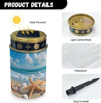 ZOUTAIRONG Solar Light for Cemetery Grave 6 Pack Solar Garden Lights Solar Lights for Outside Solar Pathway Lights Outdoor Cemetery Solar Lights for Grave Solar Lights Sea Starfish Print