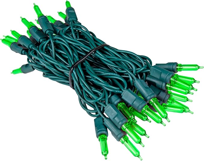 Novelty Lights Vintage Style T5 Green LED Christmas Lights, 11.5 Feet Green Wire String of 35 Mini Bulbs, UL Listed Indoor/Outdoor Tree Lighting