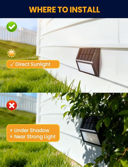 Solar Step Lights, 8 Pack Outdoor Waterproof Stair Lights, 3000K Warm White Light, Auto On/Off, Outdoor Solar Deck Light Decor for Garden Stairs, Front Step, Fence, Yard, Patio, Wall, Walkway, Porch