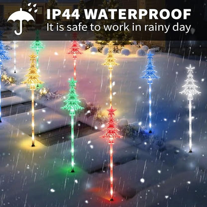 5 Pcs Acrylic Solar Pathway Stakes Lights Outdoor Waterproof, 8 Modes Christmas Decorations Outdoor Yard, Solar Christmas Garden Decor Lights (Xmas Tree Multicolor)