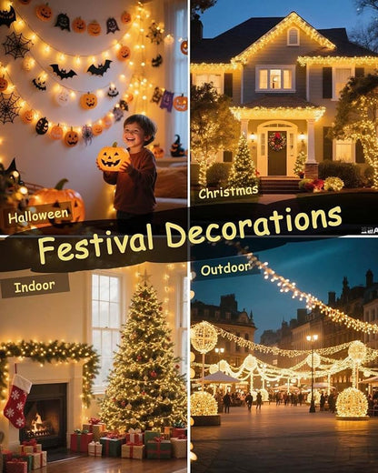 580 LED String Lights, 196FT Indoor Outdoor Fairy Lights, Waterproof Twinkle Christmas Decorations Lights with Remote for Bedroom Outside Tree Garden Halloween Camping Wedding Party Decor, Warm Yellow