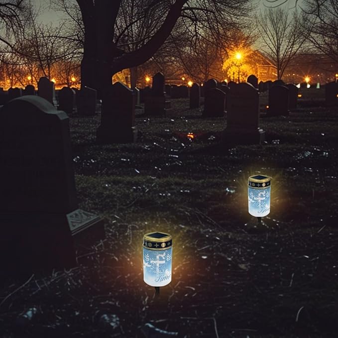 Solar Stake Lights Multipurpose Memorial Cemetery Decorations Solar Powered Lights Landscape Lights Solar Walkway Lights for Outside Patio Yard Pathway - Cross Letter Pigeon