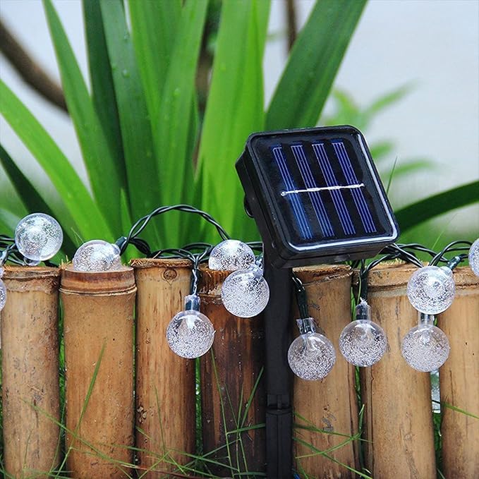 Solar String Lights Outdoor Lights LED Waterproof Warm Color Light String with Bubble Ball 8 Functions Crystal Bead Lights Christmas Lights Garden Courtyard Decoration