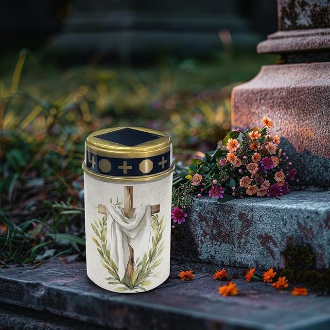 Grave Solar Lights for Cemetery Memorial Waterproof Outdoor Garden Cemetery Decorations-Cross Leaves