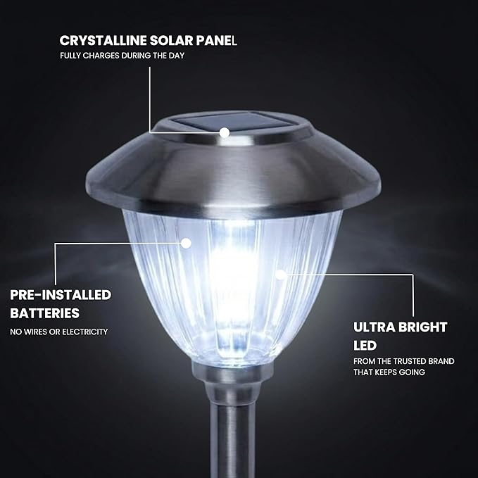 Energizer Outdoor Ground Lights - Pack 15 Lumen LED Lawn Lights, Solar Powered with Patterned Glass & Metal Finish, Easy to Install Waterproof Front Yard Lights for Decoration - Stainless Steel