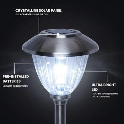 Energizer Outdoor Ground Lights - Pack 15 Lumen LED Lawn Lights, Solar Powered with Patterned Glass & Metal Finish, Easy to Install Waterproof Front Yard Lights for Decoration - Stainless Steel