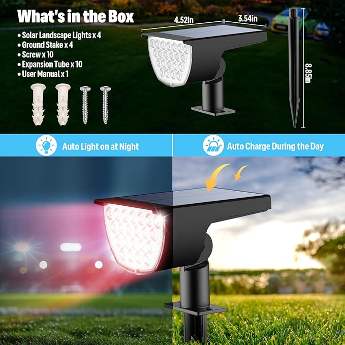 Solar Multicolor Lights Waterproof IP65, 8 Lighting Modes Solar Spot Lights Outdoor Yard Garden Landscape Pathway | Lumora