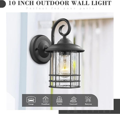 Emliviar 1-Light Outdoor Wall Lantern 2 Pack, Exterior Wall Lamp Light in Black Finish with Clear Seeded Glass -Twin Pack, OS-1803CW1