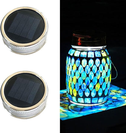 GUANFU Mosaic Solar Lanterns Outdoor Hanging Lights, Solar Table Lamps & Cool Blue Color Mosaic Glass Lights, Outdoor Waterproof Solar Night Lights, Garden,Patio,Pathway & Yard Décor…