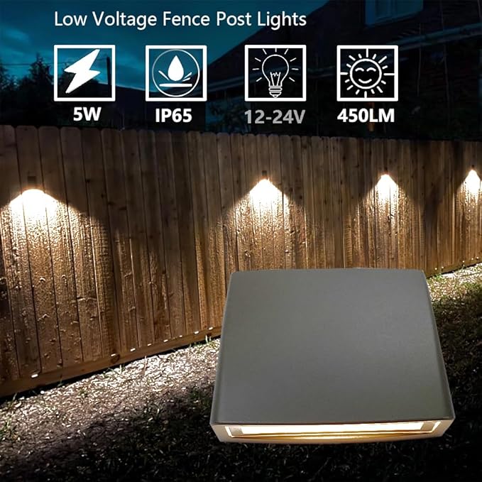 Low Voltage Landscape Lighting Deck LED Lights,Outdoor Stair Light Railing Fence Post Lights Cast Aluminum 5W 12-24V Weatherproof Bronze Finish 2 Packs