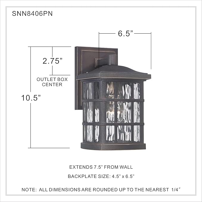 Quoizel Stonington Outdoor Wall Lantern, Coastal Armour 10.5 Inch 1-Light Palladian Bronze Vintage Wall Sconce, Clear Water Glass, 100W, Decorative Outside Lights for Patio, Porch, Garage or Yard