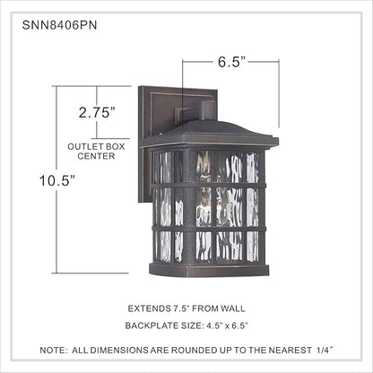Quoizel Stonington Outdoor Wall Lantern, Coastal Armour 10.5 Inch 1-Light Palladian Bronze Vintage Wall Sconce, Clear Water Glass, 100W, Decorative Outside Lights for Patio, Porch, Garage or Yard