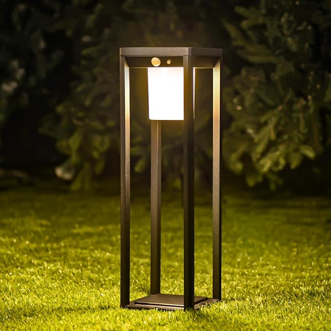 Solar Pathway Lights Outdoor, Aluminum Waterproof Floor Lamp, 3 Lighting Modes with Motion Sensor, 600 Lumens Super Bright Outdoor Lamp for Garden Backyard Patio Porch Decor, 20" Black