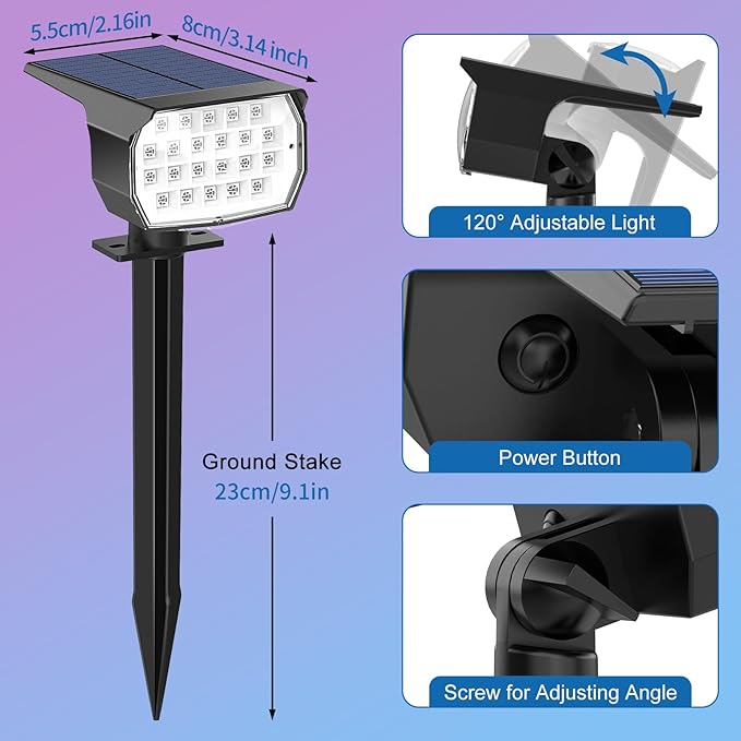Solar Color Changing Spot Lights Outdoor Waterproof Colored RGB Solar Powered Landscape Lights for Yard 7 Lighting | Lumora